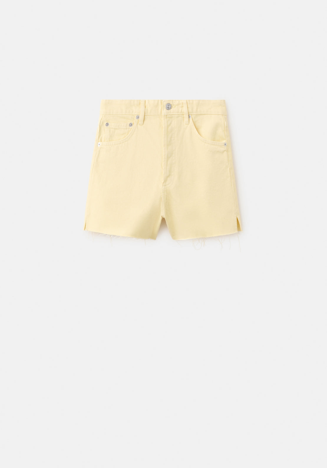 Denim Shorts With Frayed Hem - Yellow