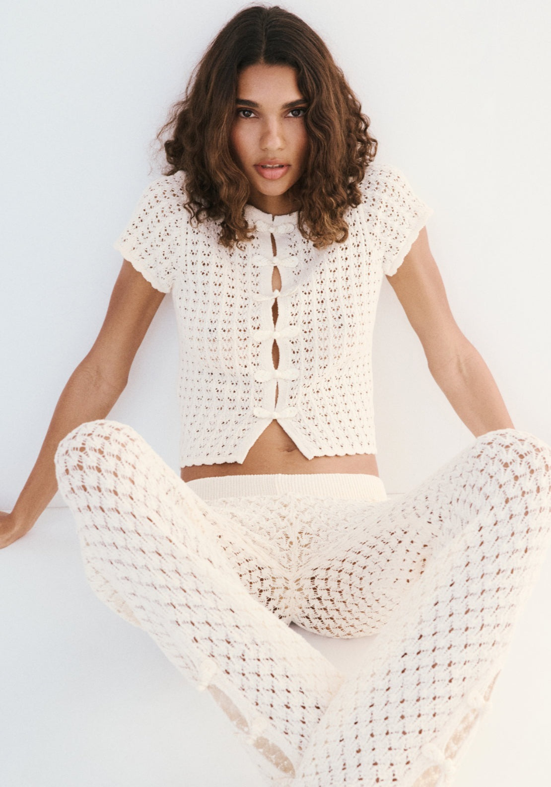 Open Knit Toggle Cardigan - Cream