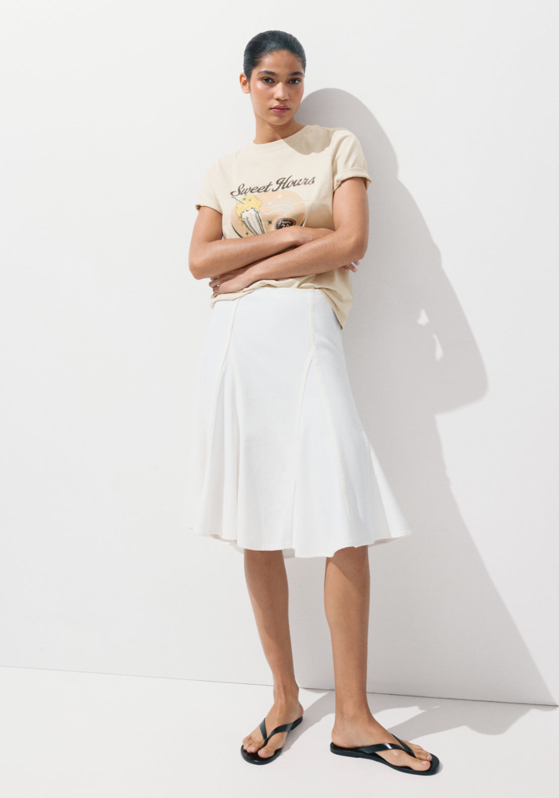 Printed Cotton Blend T-Shirt - Beige