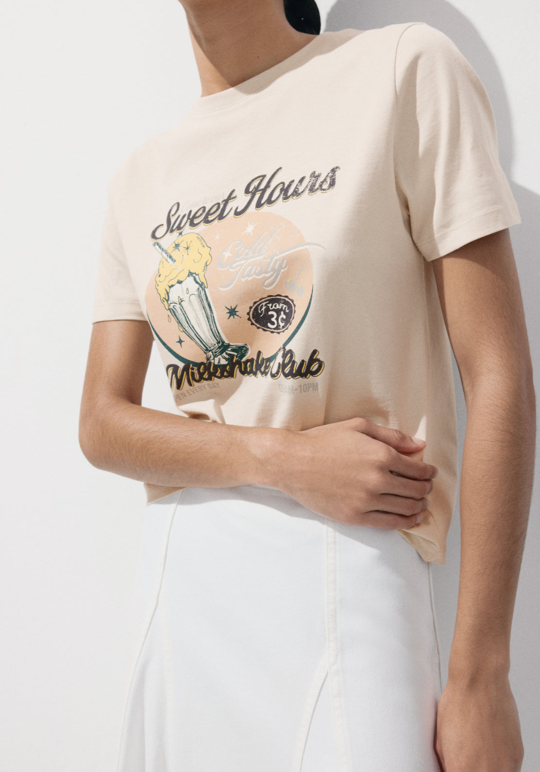 Printed Cotton Blend T-Shirt - Beige
