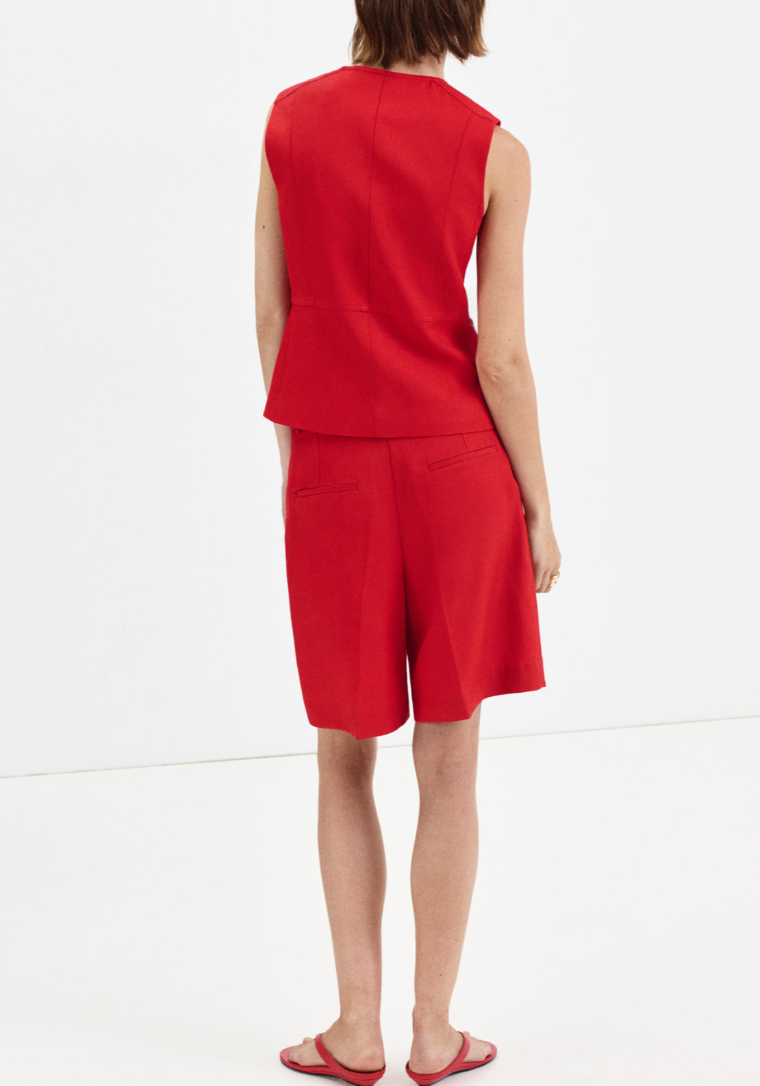 Lyocell Buttoned Gilet - Red