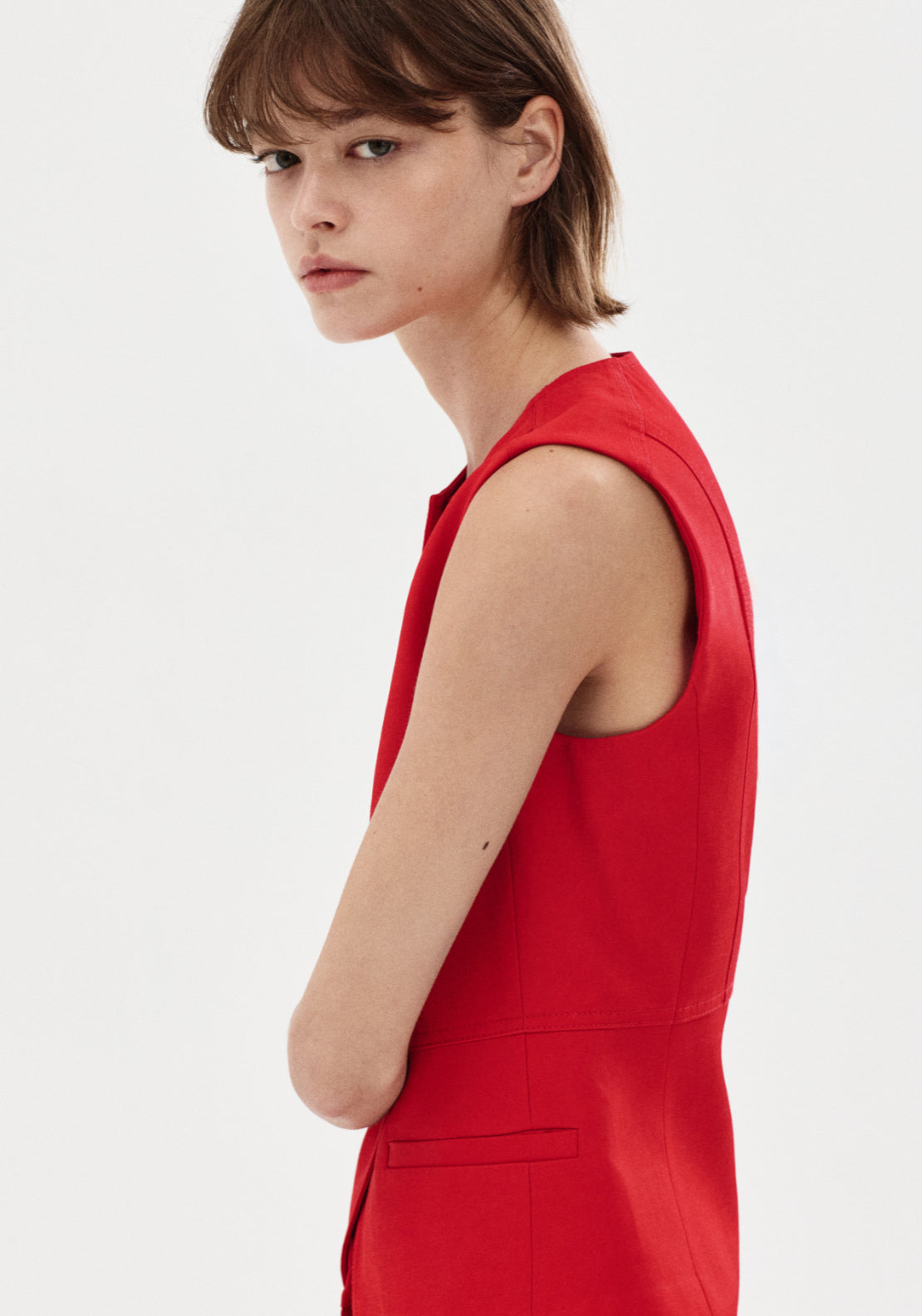 Lyocell Buttoned Gilet - Red
