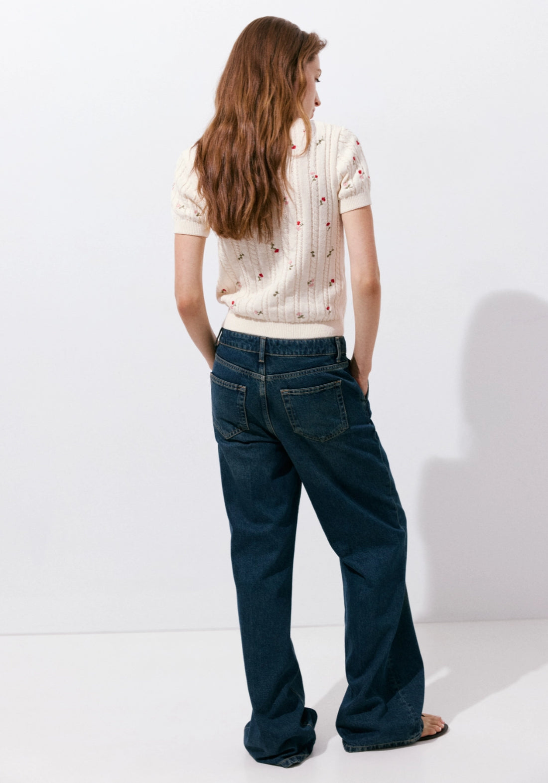 Ribbed Jersey With Floral Embroidery - Cream