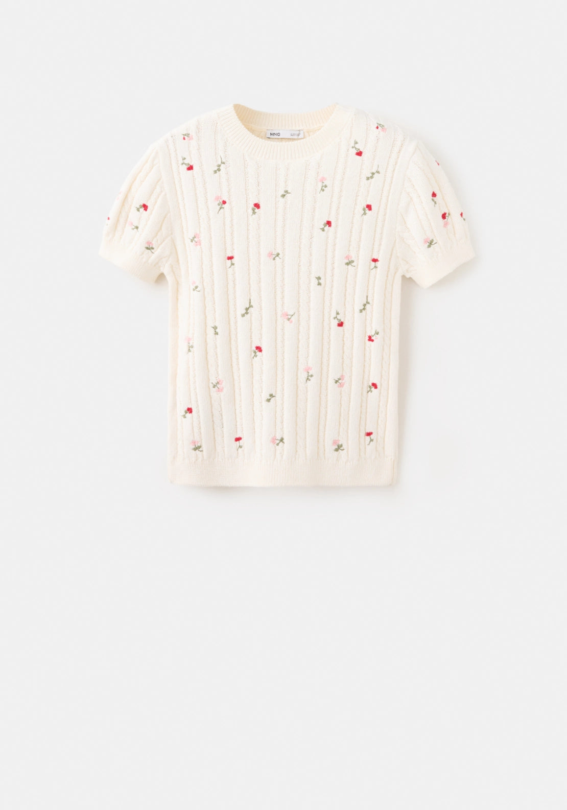 Ribbed Jersey With Floral Embroidery - Cream