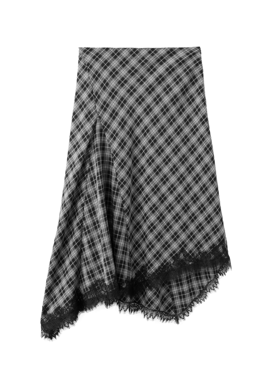 Flowy Checked Midi Skirt - Black