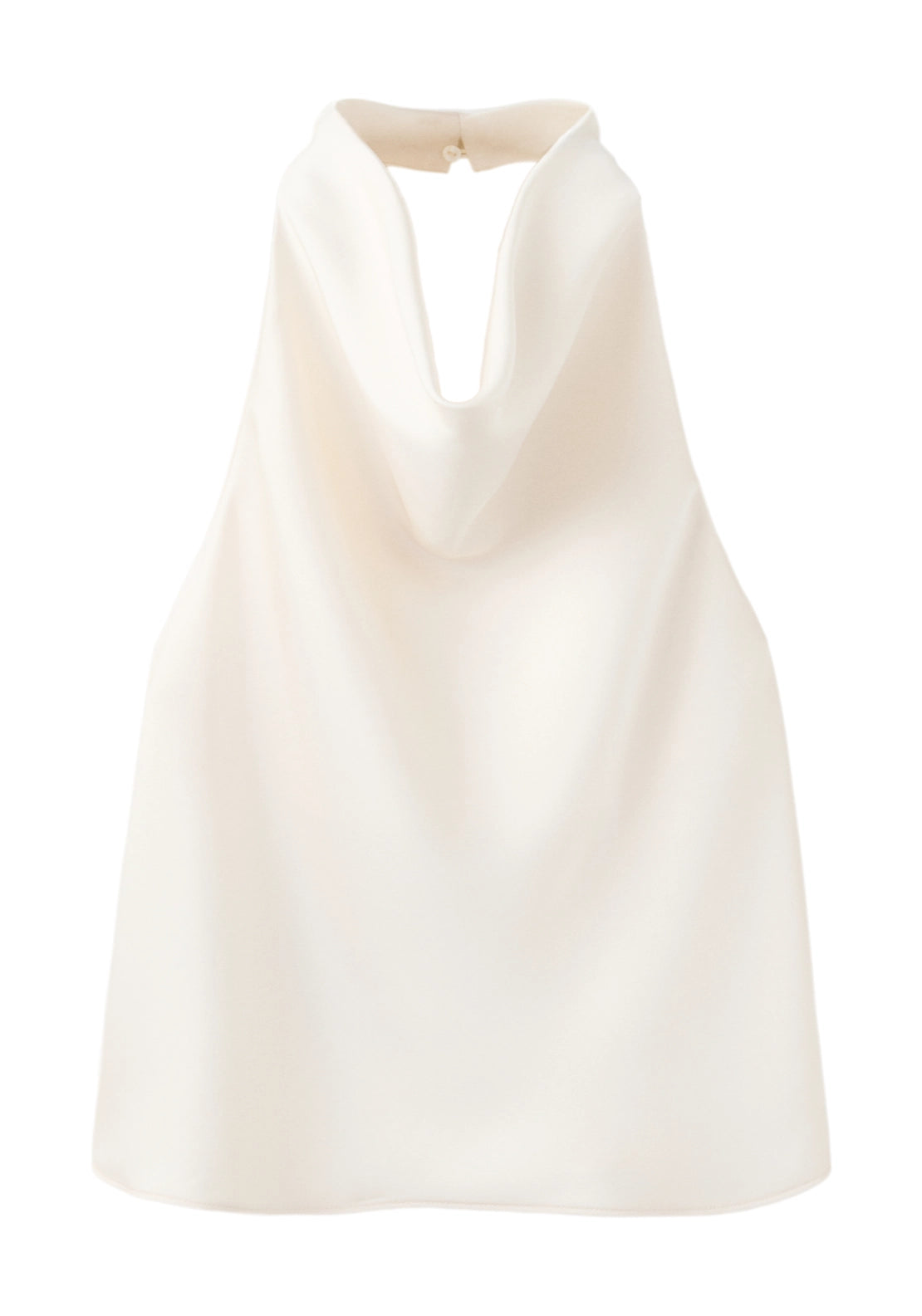 Draped Neck Satin Top - Beige