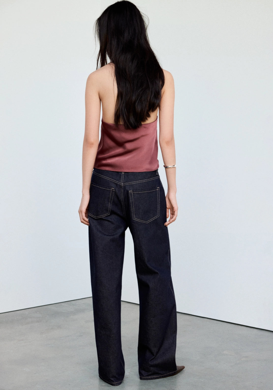 Draped Neck Satin Top - Burgundy