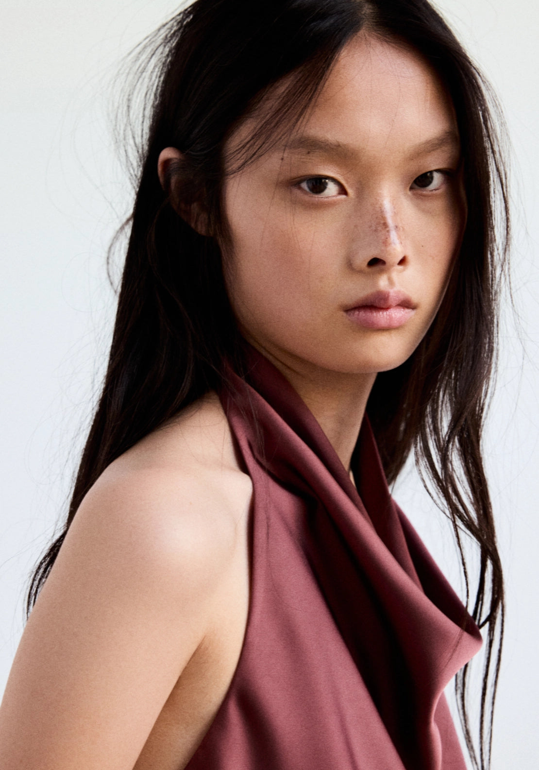 Draped Neck Satin Top - Burgundy