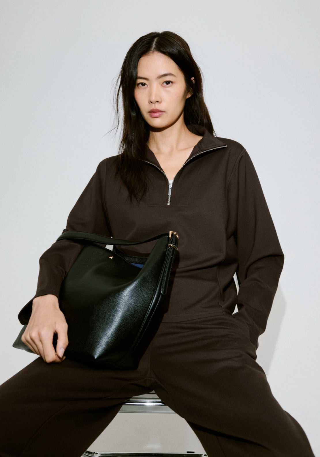 Turtleneck Sweatshirt With Zip - Brown