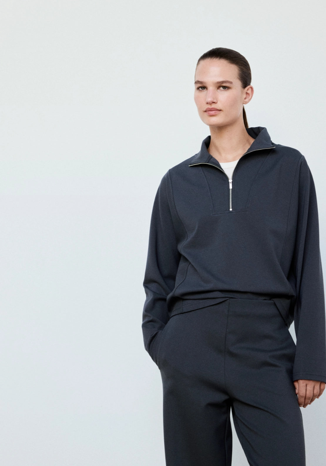 Turtleneck Sweatshirt With Zip - Blue