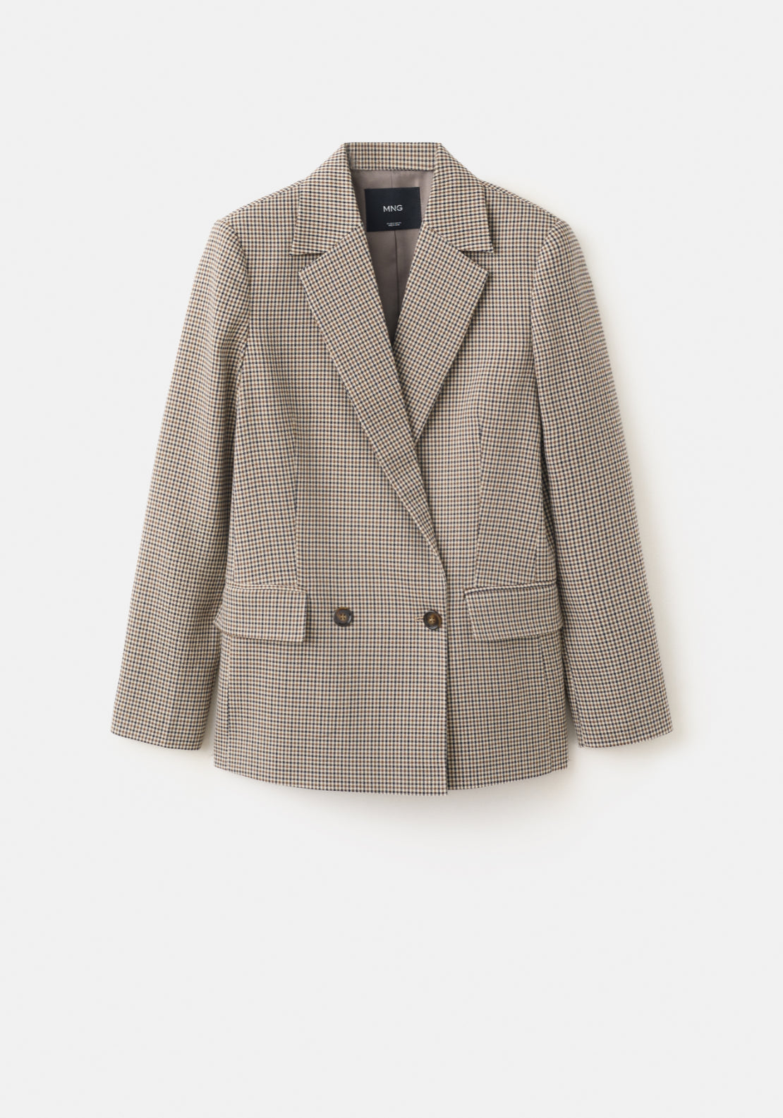 Double Breasted Micro Houndstooth Jacket - Brown
