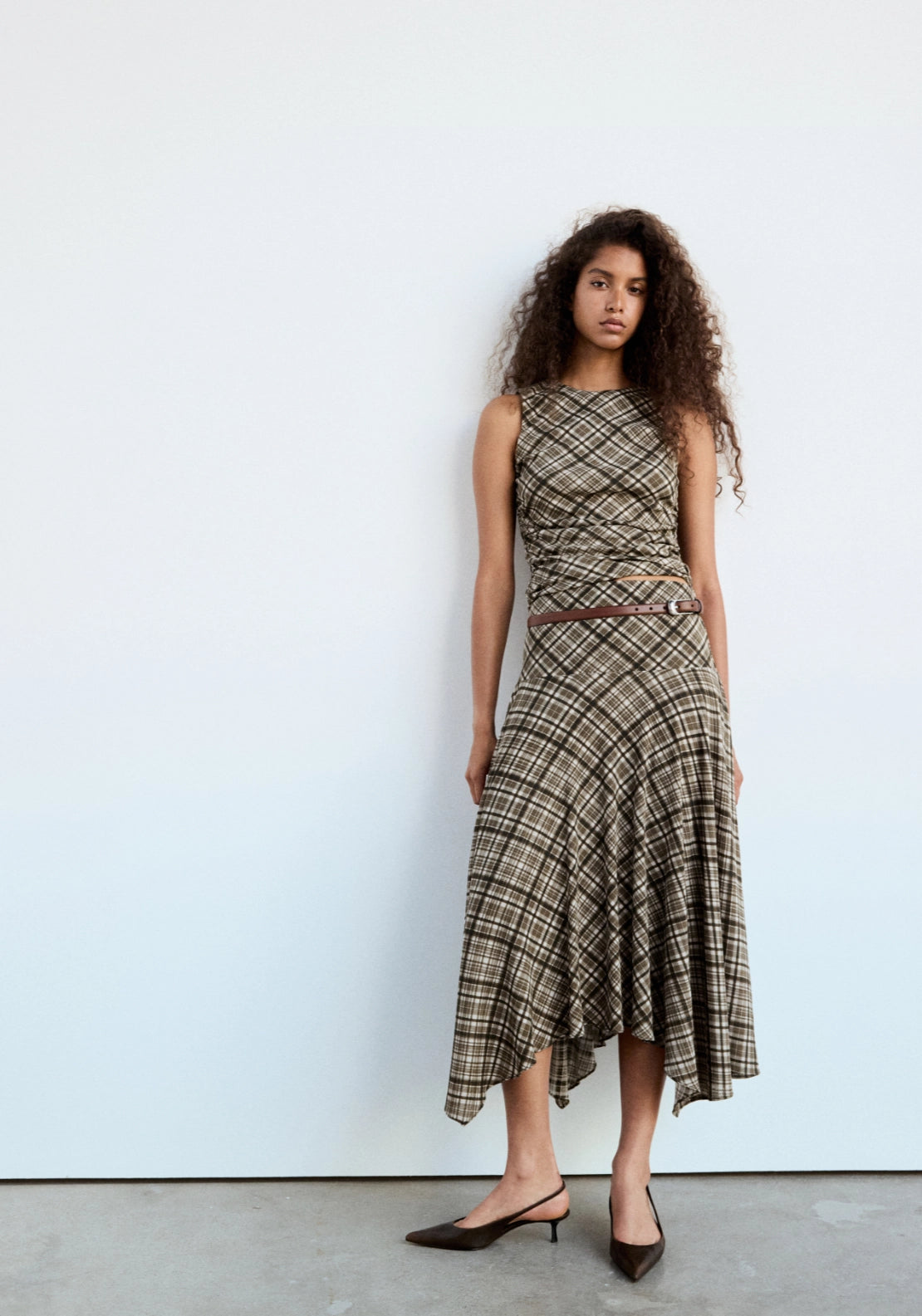 Checked Draped Top - Brown