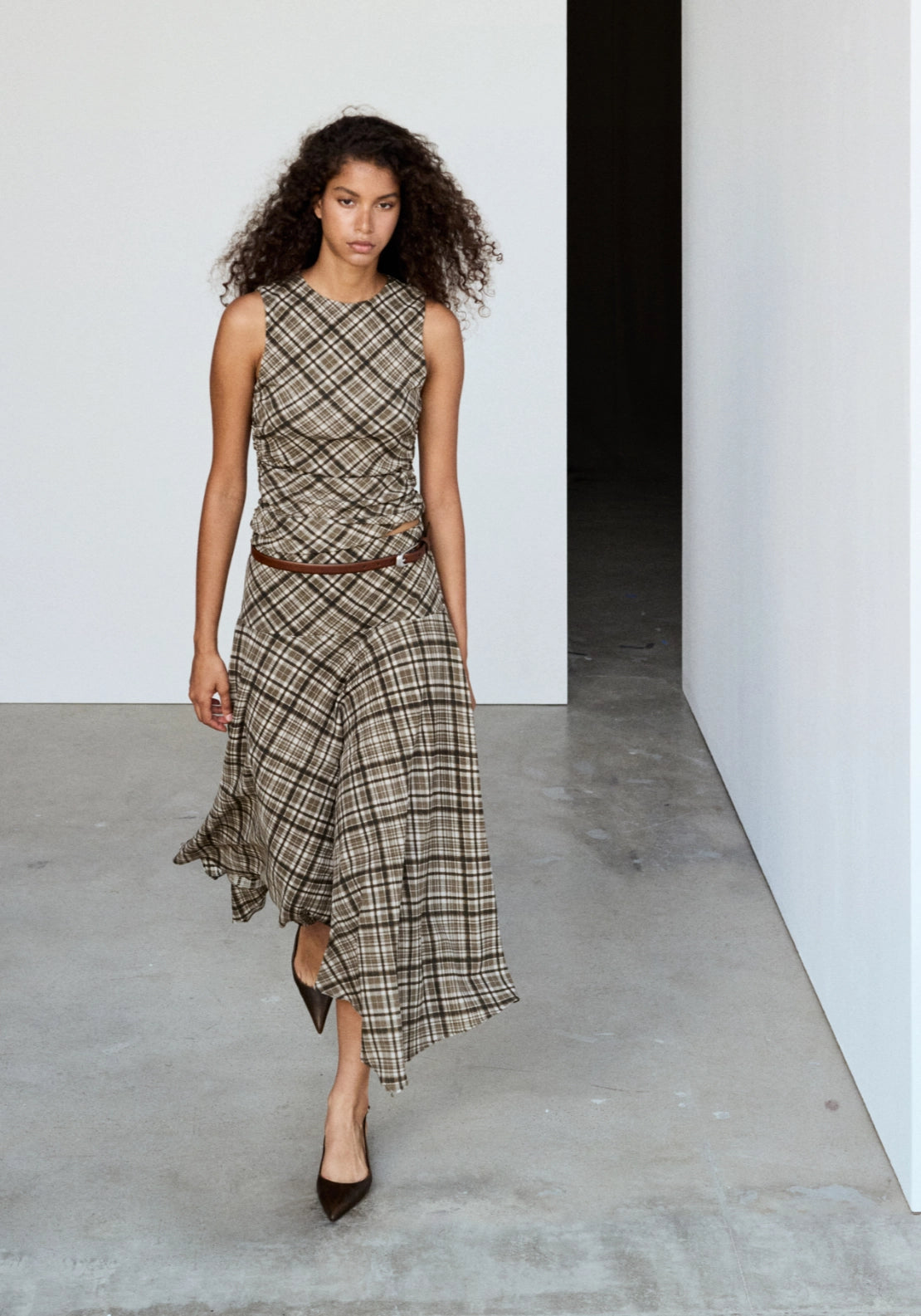Checked Draped Top - Brown