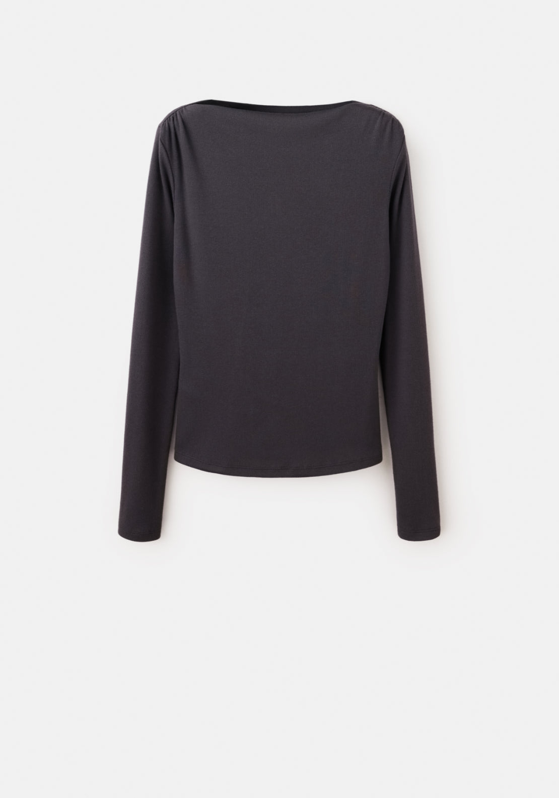 Long Sleeved Boat-Neck T-Shirt - Brown