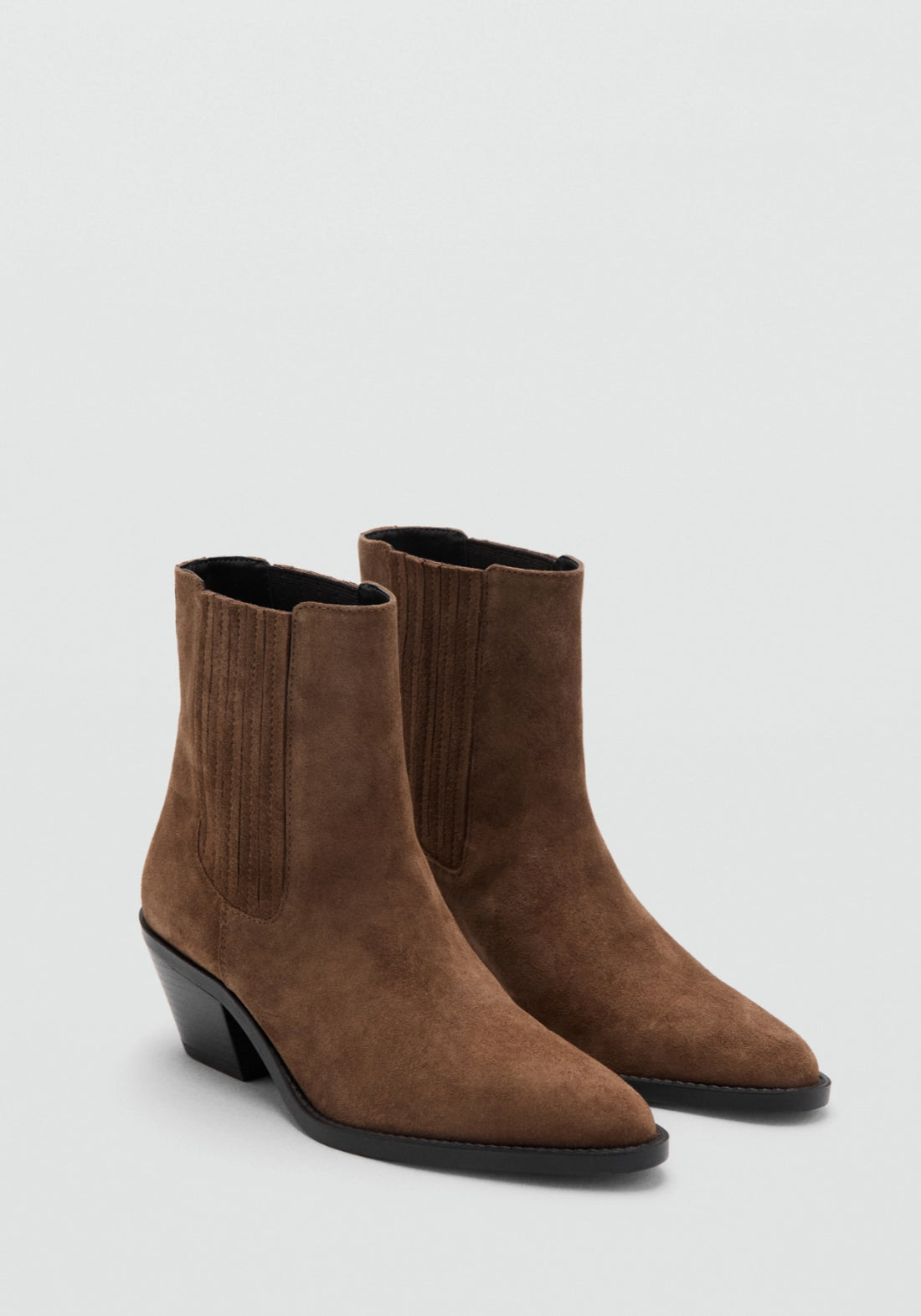 Suede Block Heel Boots - Brown