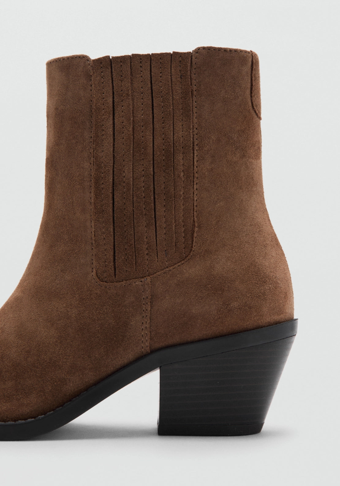 Suede Block Heel Boots - Brown