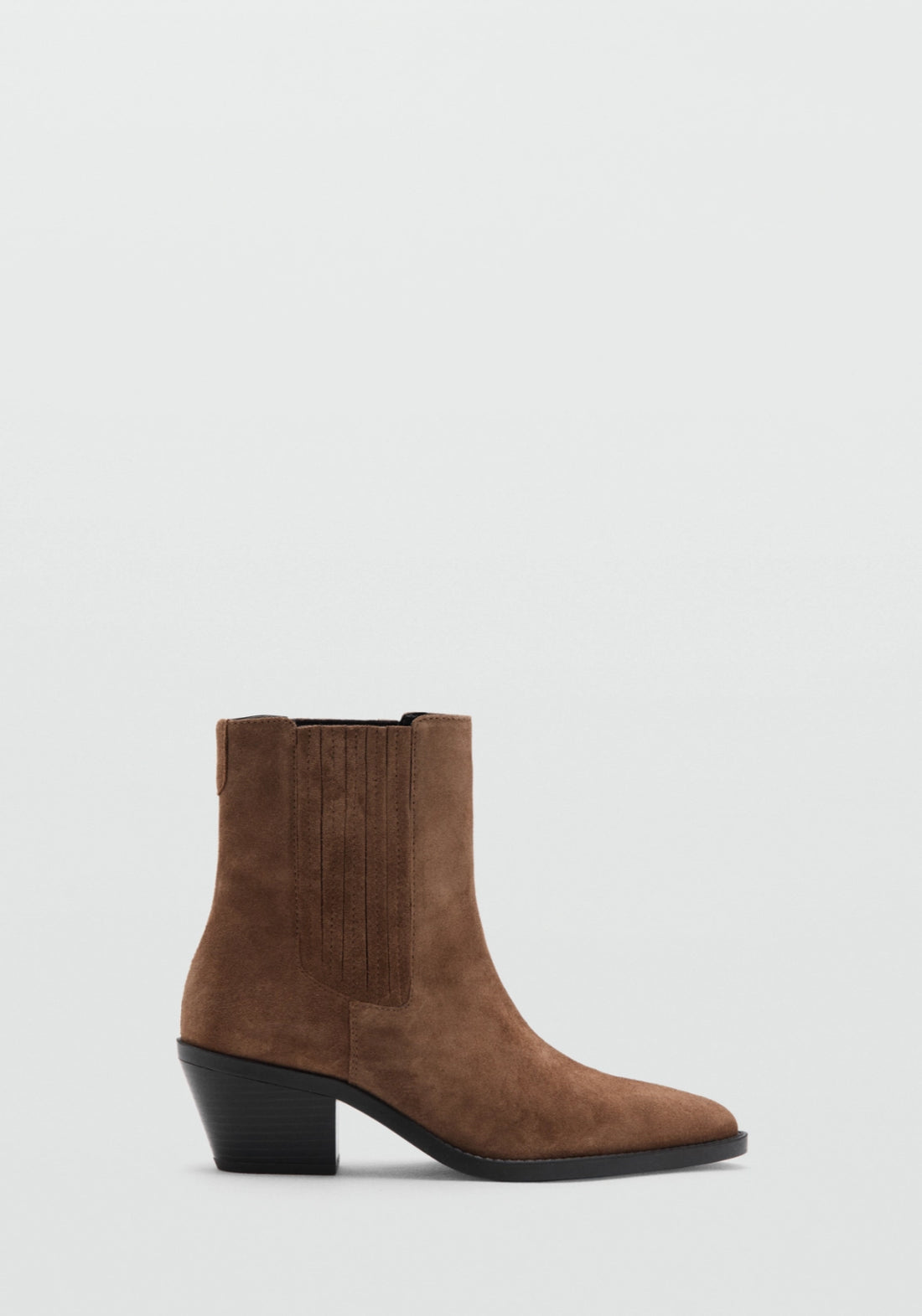 Suede Block Heel Boots - Brown