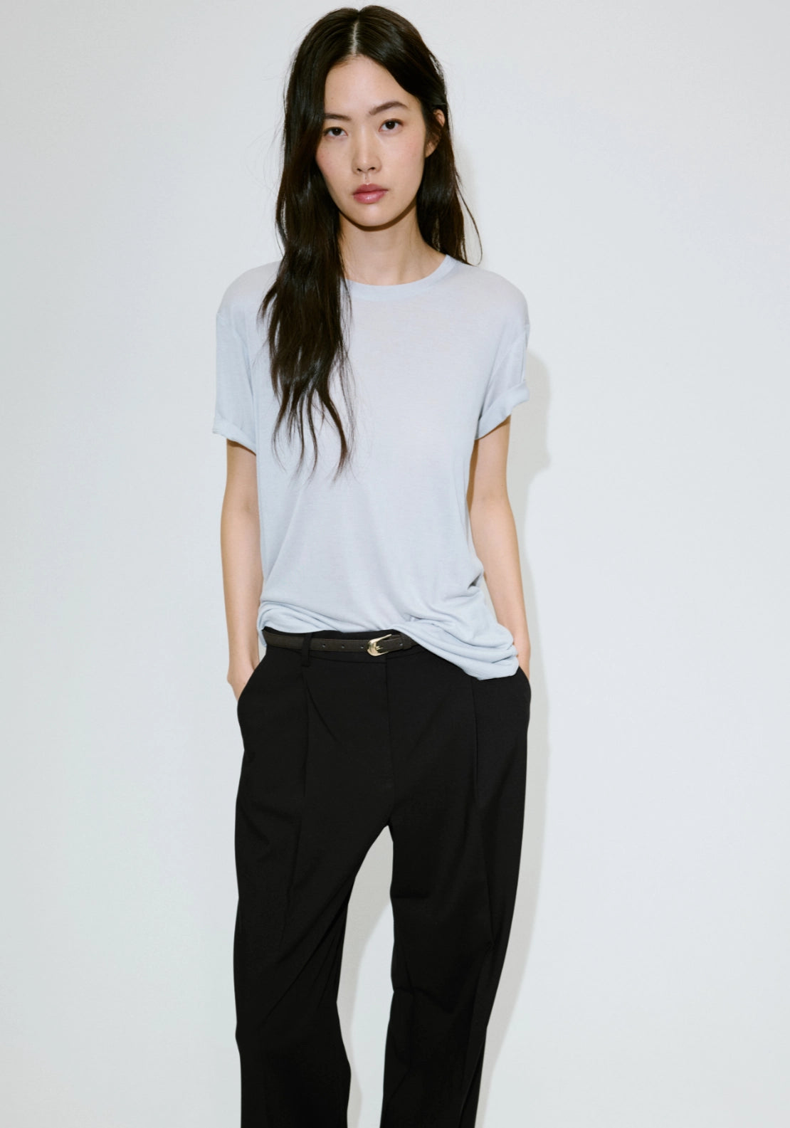 Straight Fit Pleated Trousers - Black