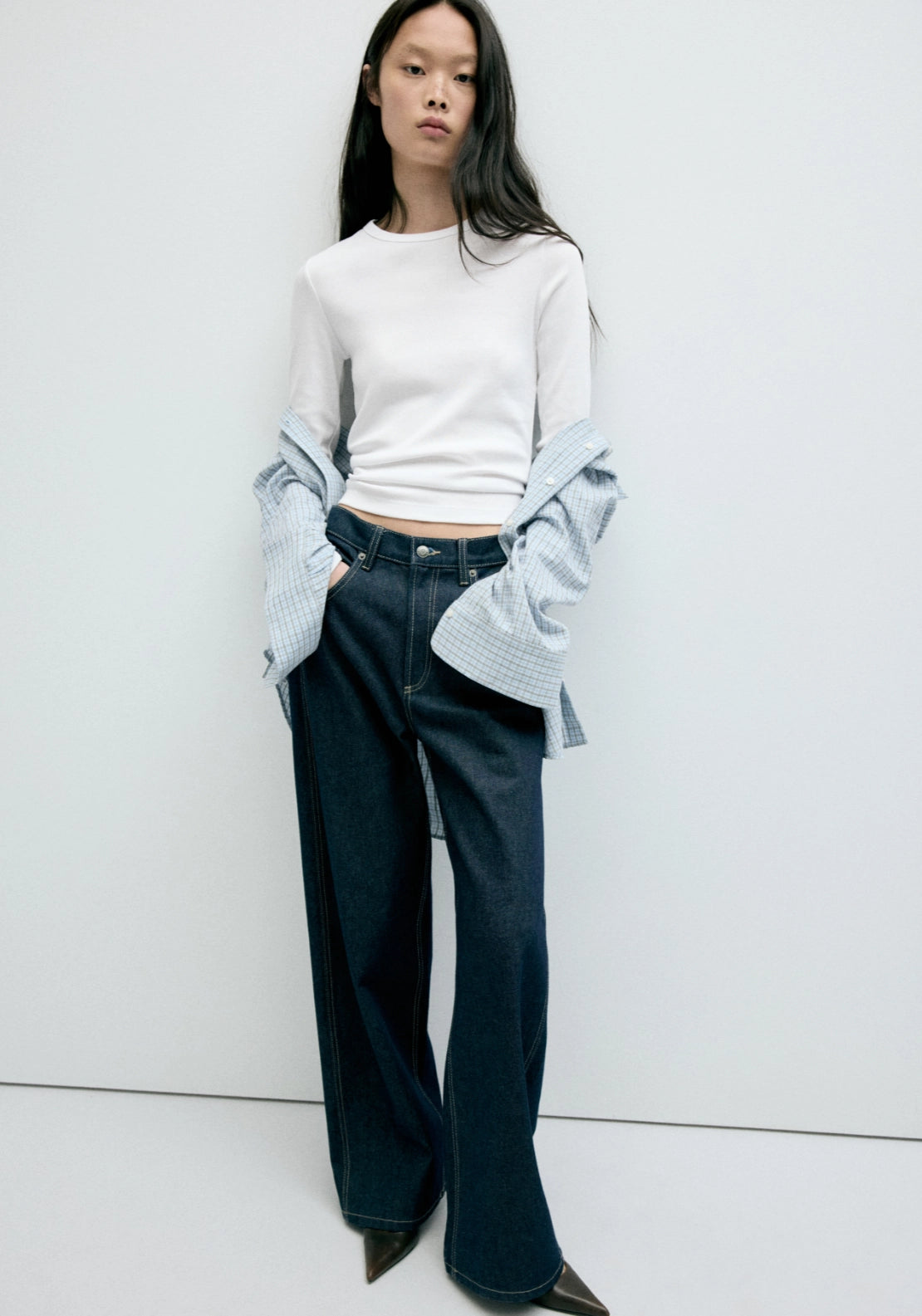 100% Cotton Fitted Long Sleeve Top - White