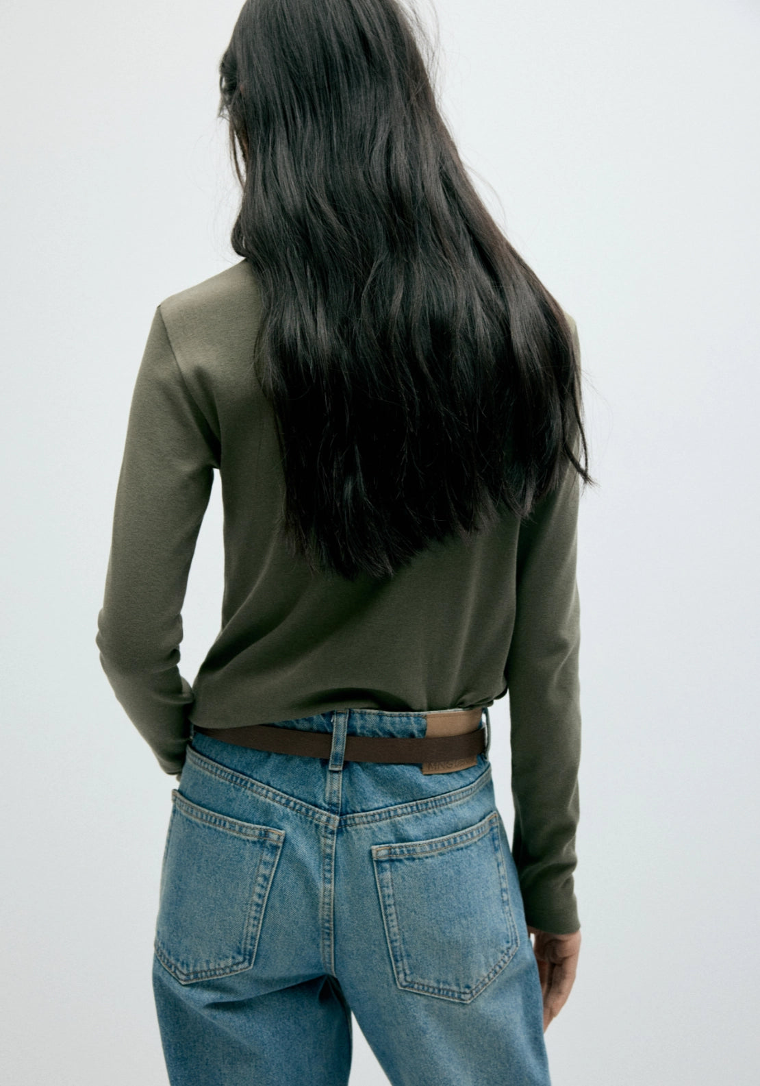 100% Cotton Fitted Long Sleeve Top - Green