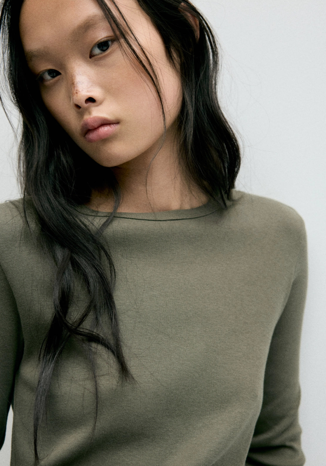 100% Cotton Fitted Long Sleeve Top - Green