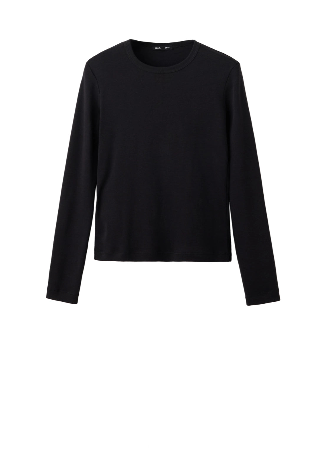 100% Cotton Fitted Long Sleeve Top - Black