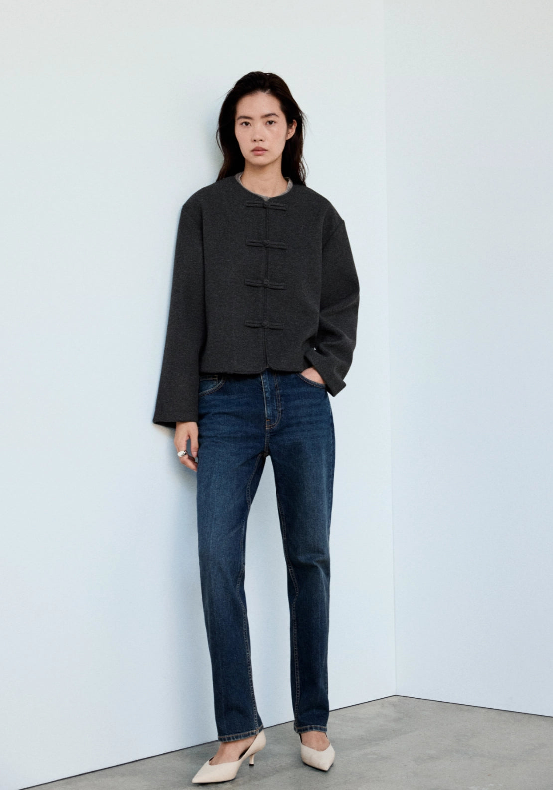 Straight Cut Jacket With Toggle Closures - Grey