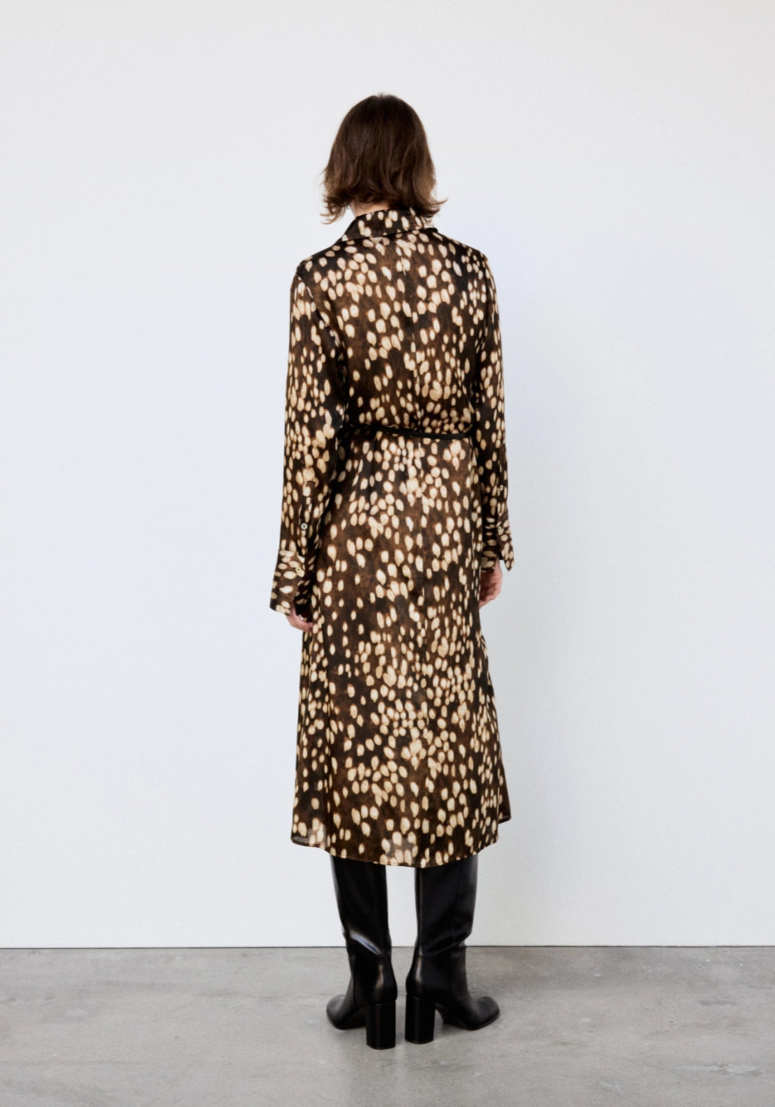 Printed Shirt Dress - Brown