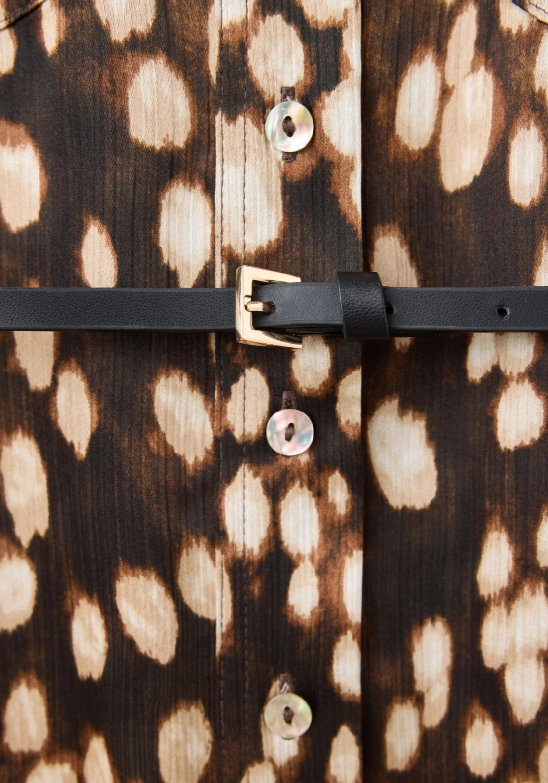 Printed Shirt Dress - Brown