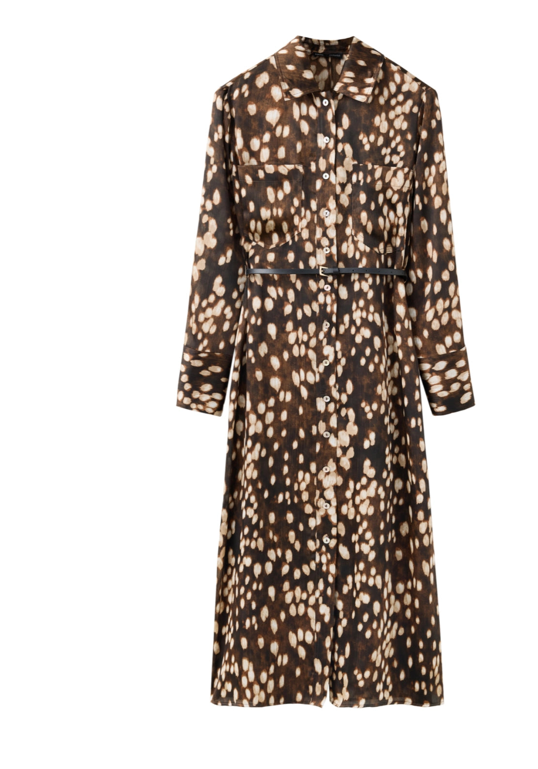 Printed Shirt Dress - Brown