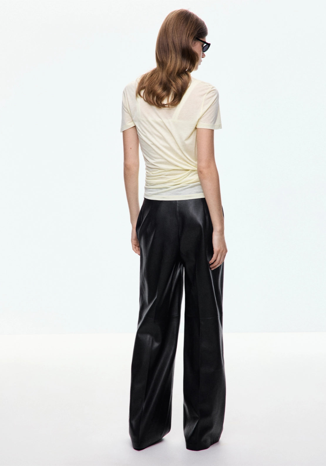 Wide Leg Faux Leather Trousers - Black