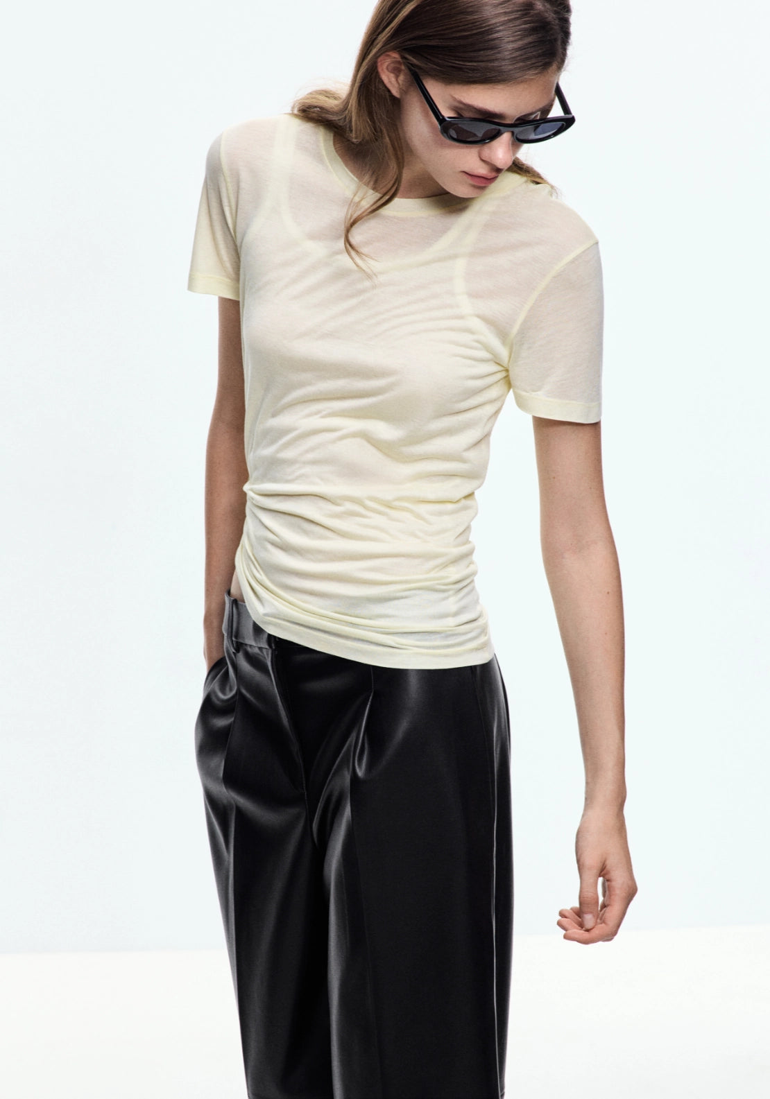 Wide Leg Faux Leather Trousers - Black