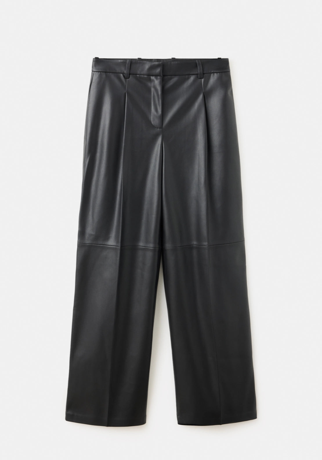 Wide Leg Faux Leather Trousers - Black