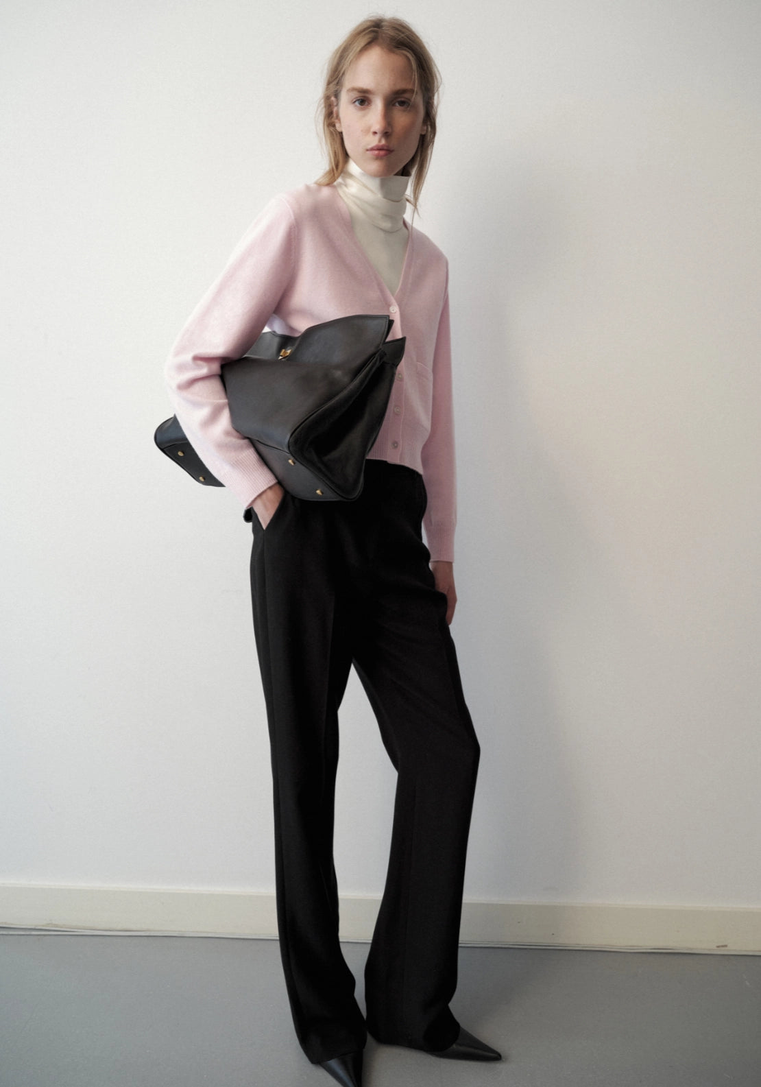 Wool &amp; Cashmere Blend Patch Pocket Cardigan - Pink