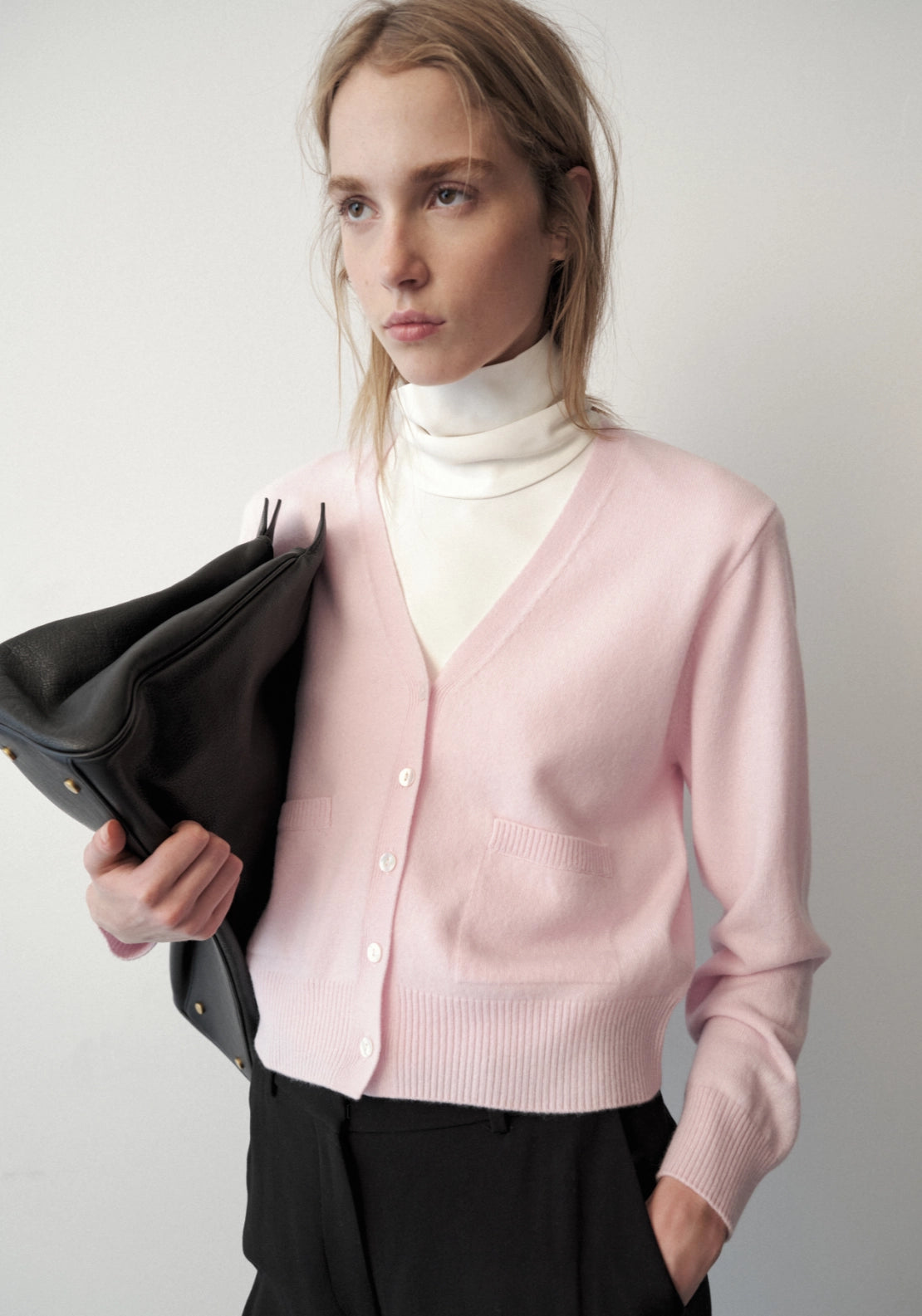 Wool &amp; Cashmere Blend Patch Pocket Cardigan - Pink