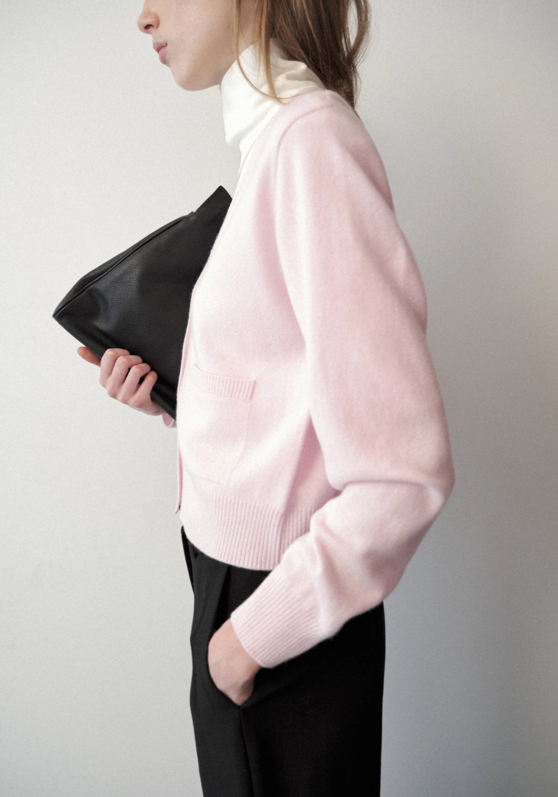Wool &amp; Cashmere Blend Patch Pocket Cardigan - Pink