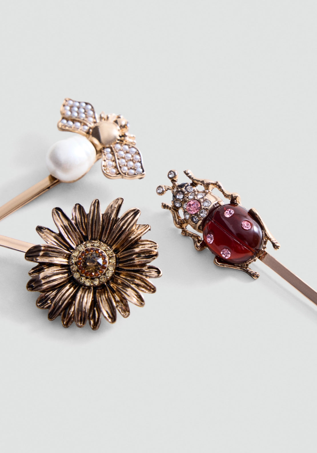 Set Of 3 Embellished Hairpins - Gold
