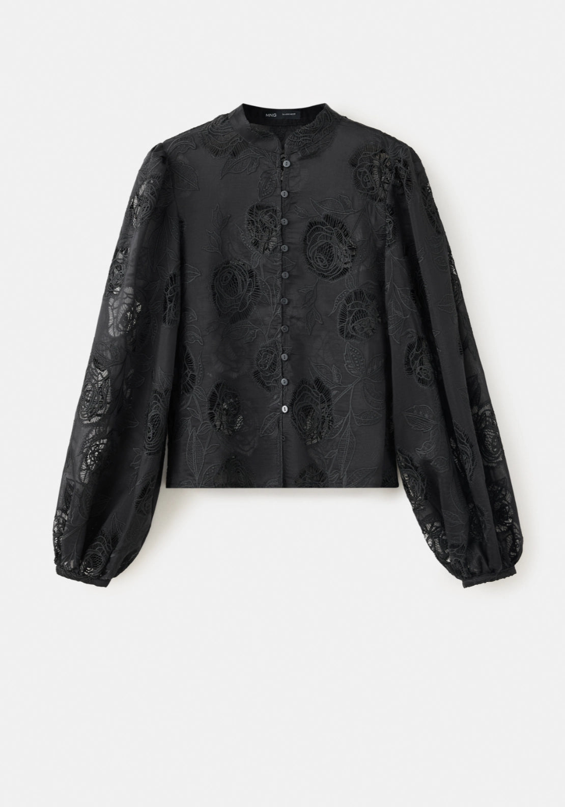Shirt With Embroidered Roses - Black