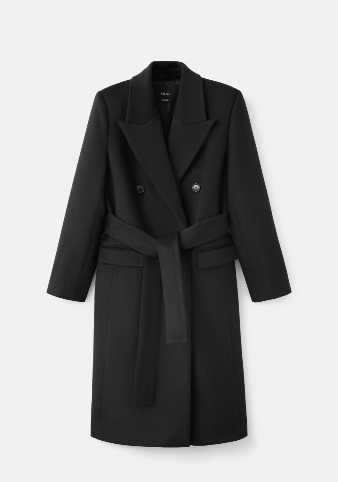 Coat With Peak Lapel and Belt - Black
