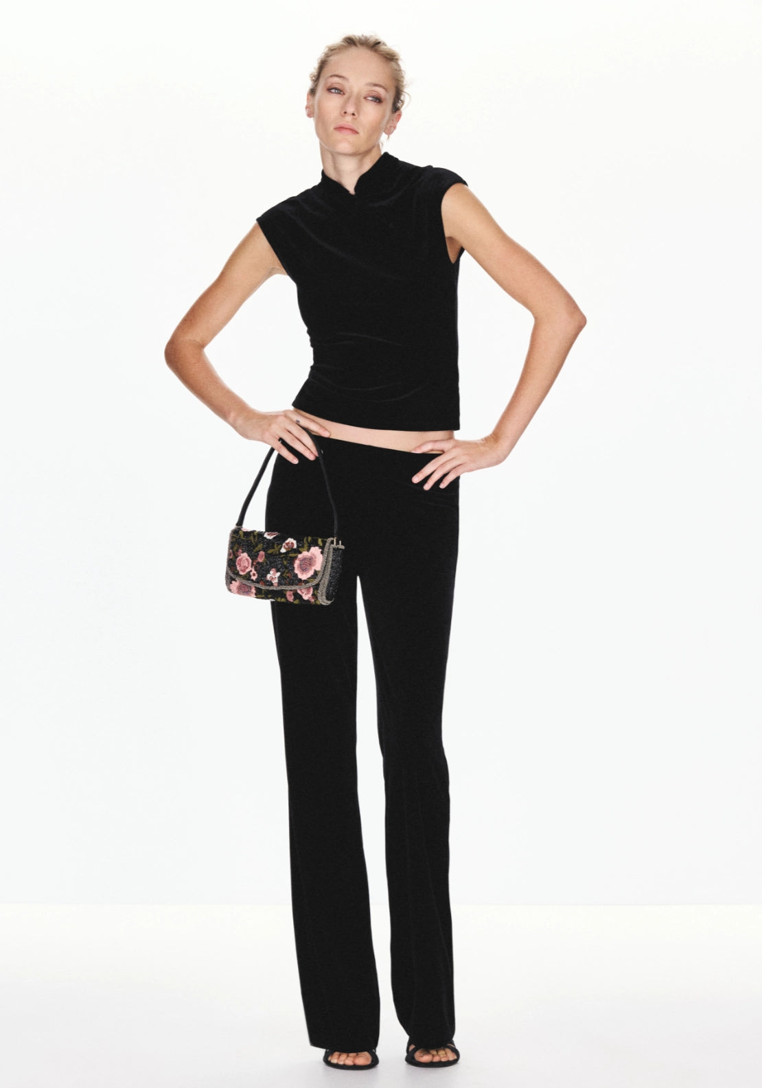 Velvet Top With Buttons - Black