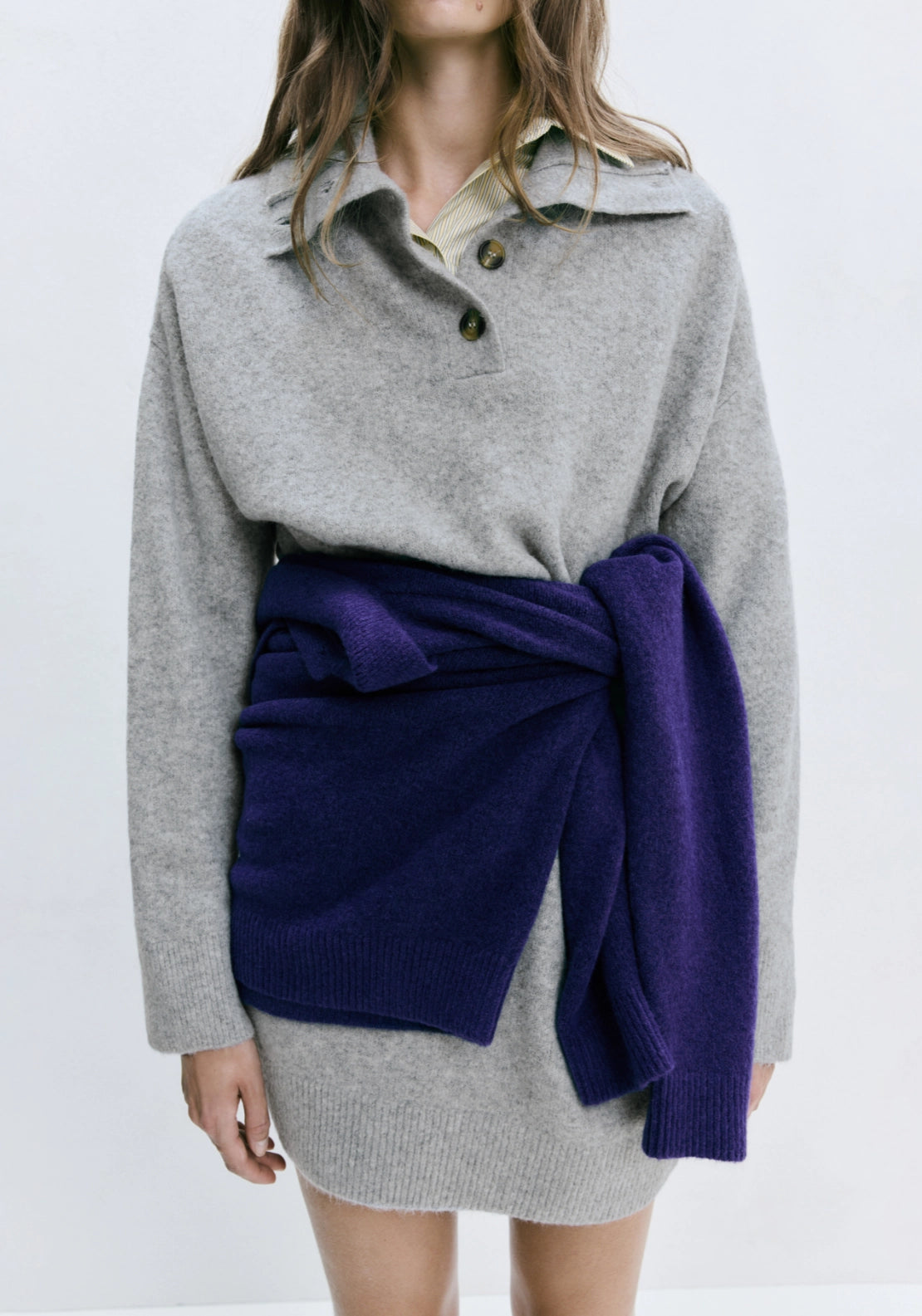 Short Knit Dress With High Neck - Grey