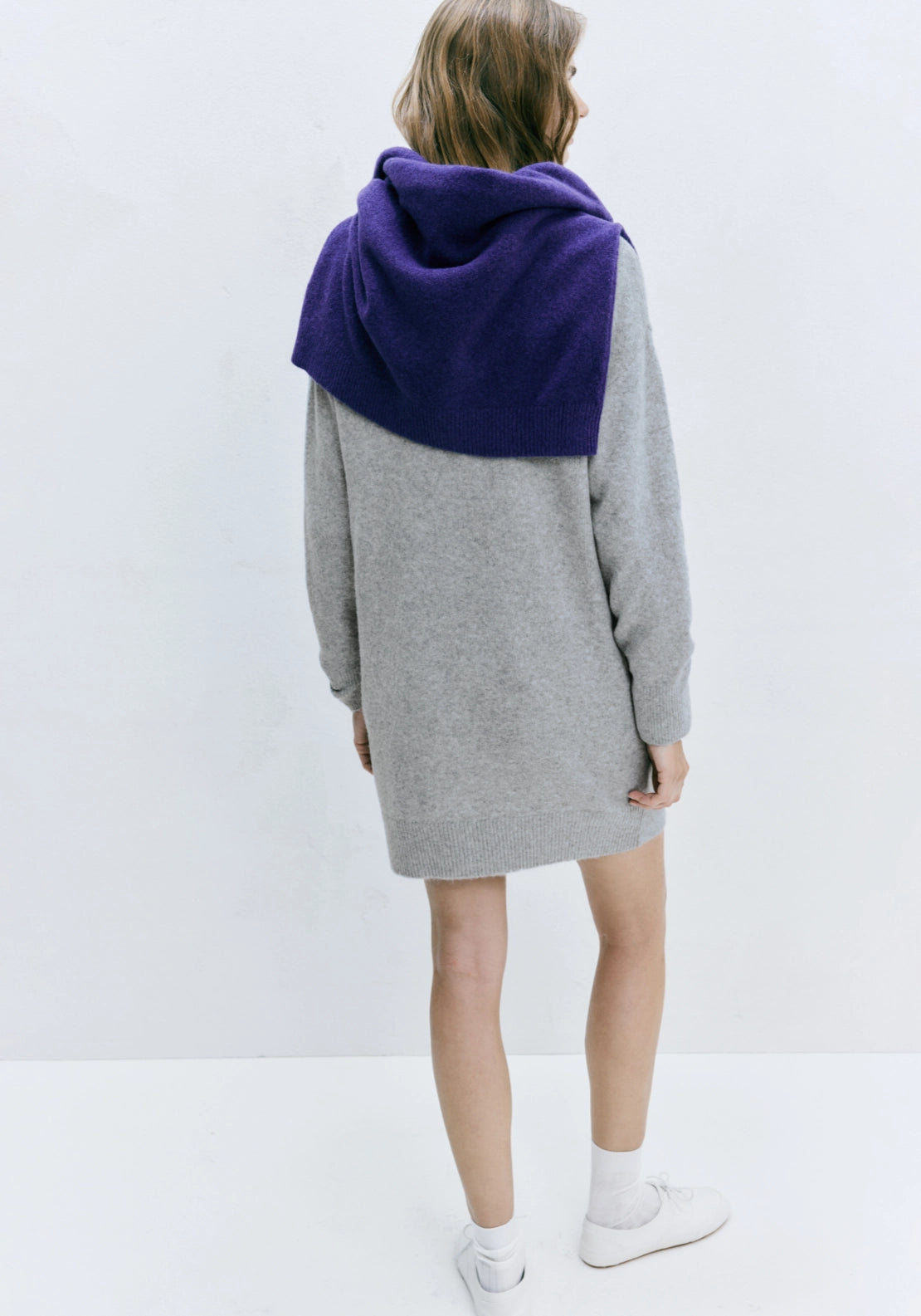 Short Knit Dress With High Neck - Grey
