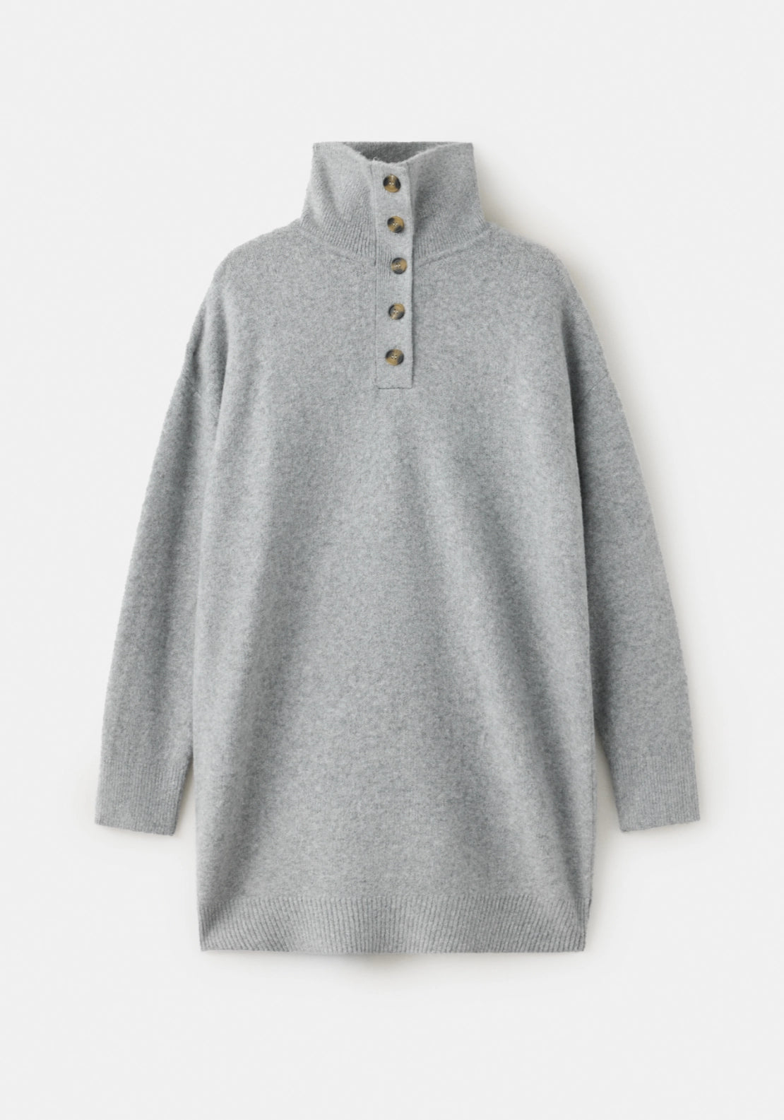 Short Knit Dress With High Neck - Grey