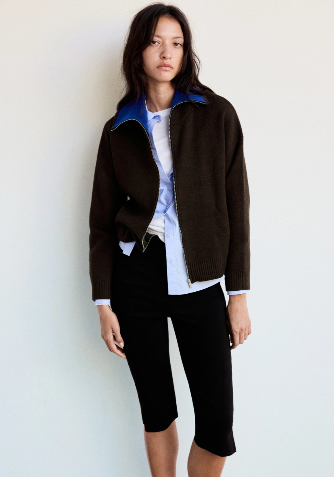 Two-Tone Knit Cardigan - Brown