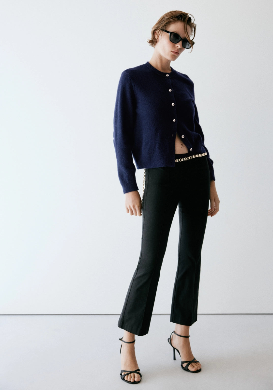 Knitted Cardigan With Metal Buttons - Blue
