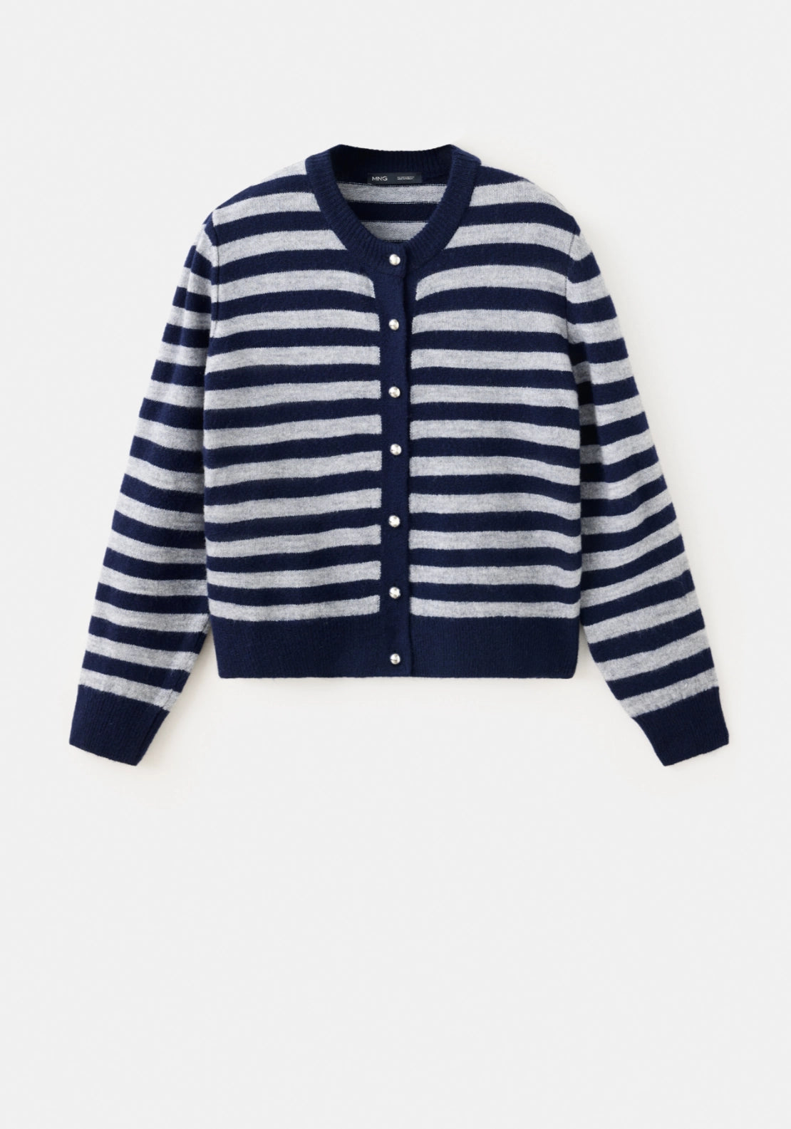 Knitted Cardigan With Metal Buttons - Navy/grey