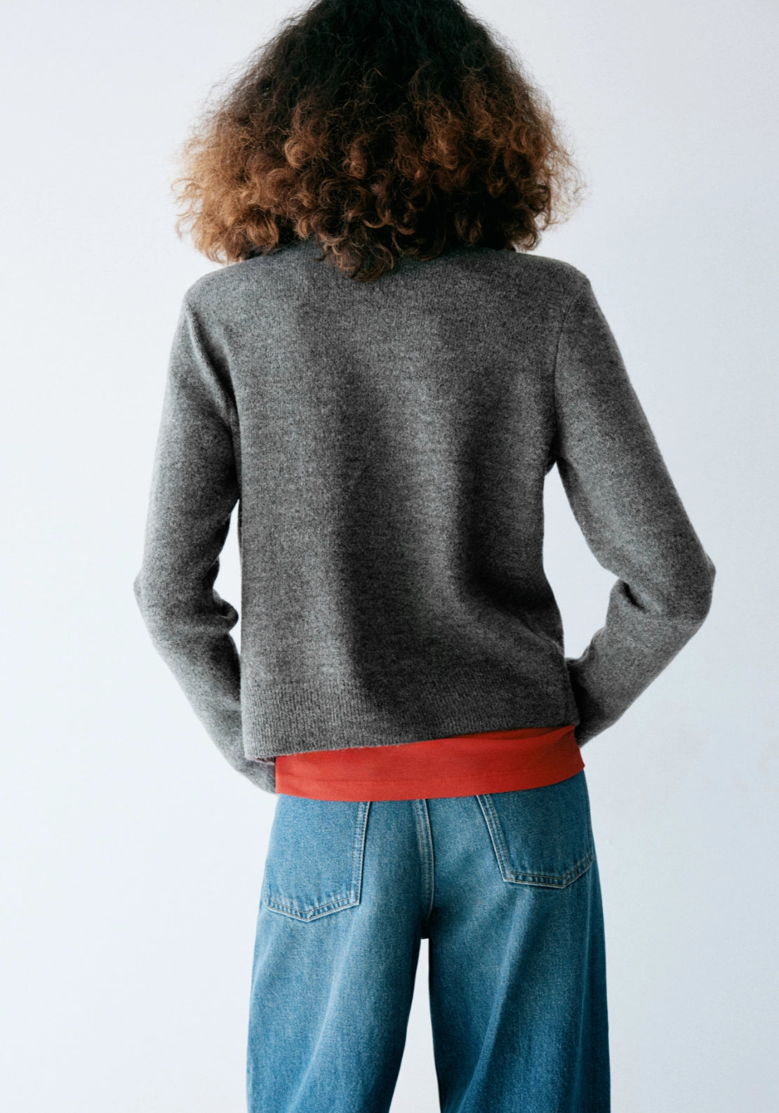 Knitted Cardigan With Metal Buttons - Grey