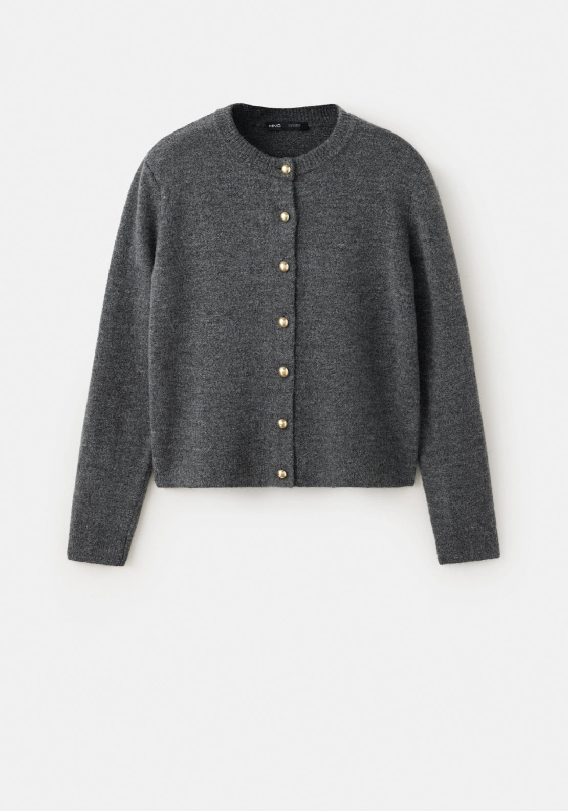 Knitted Cardigan With Metal Buttons - Grey
