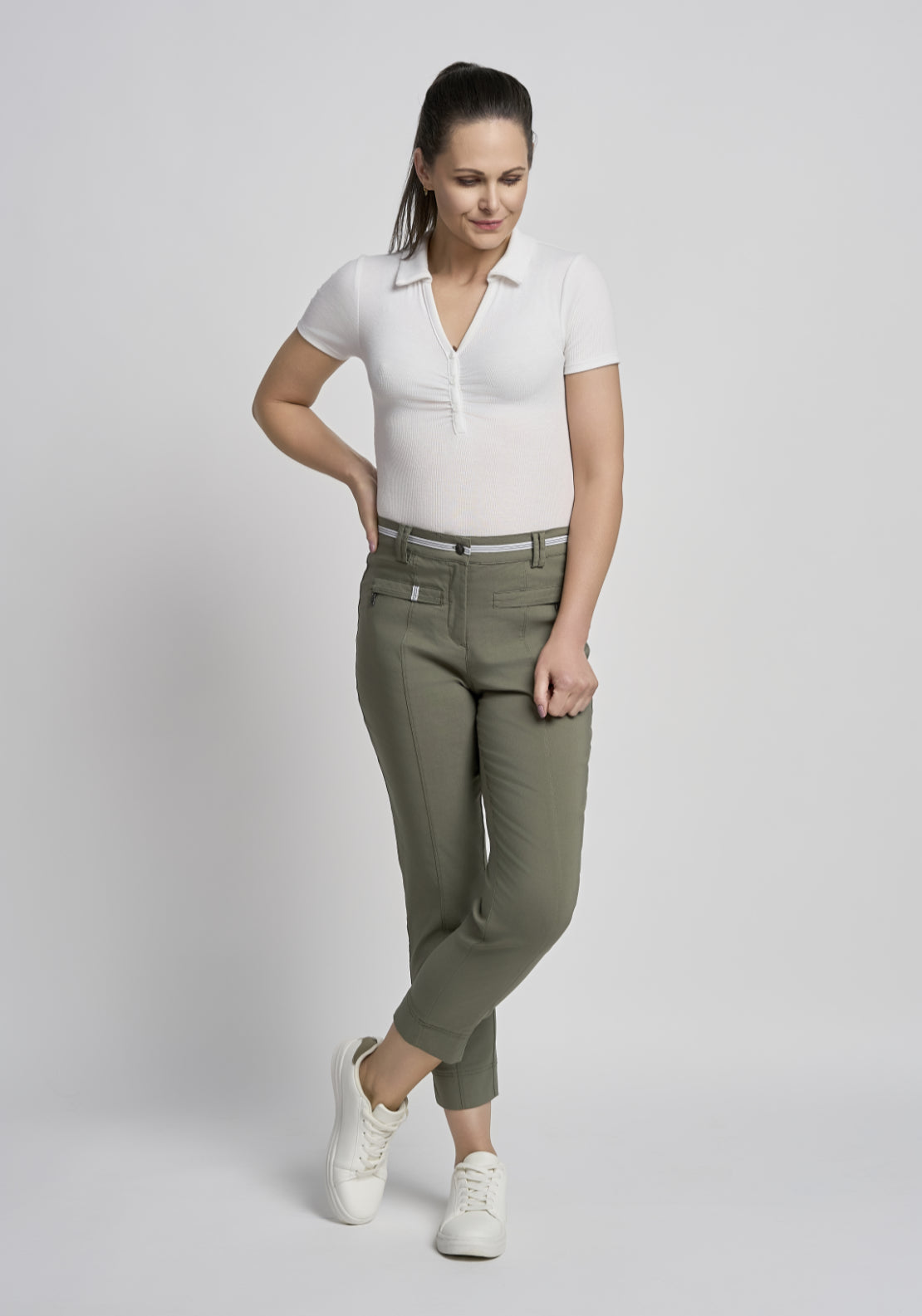 Ribbon Waistband Trouser - Green