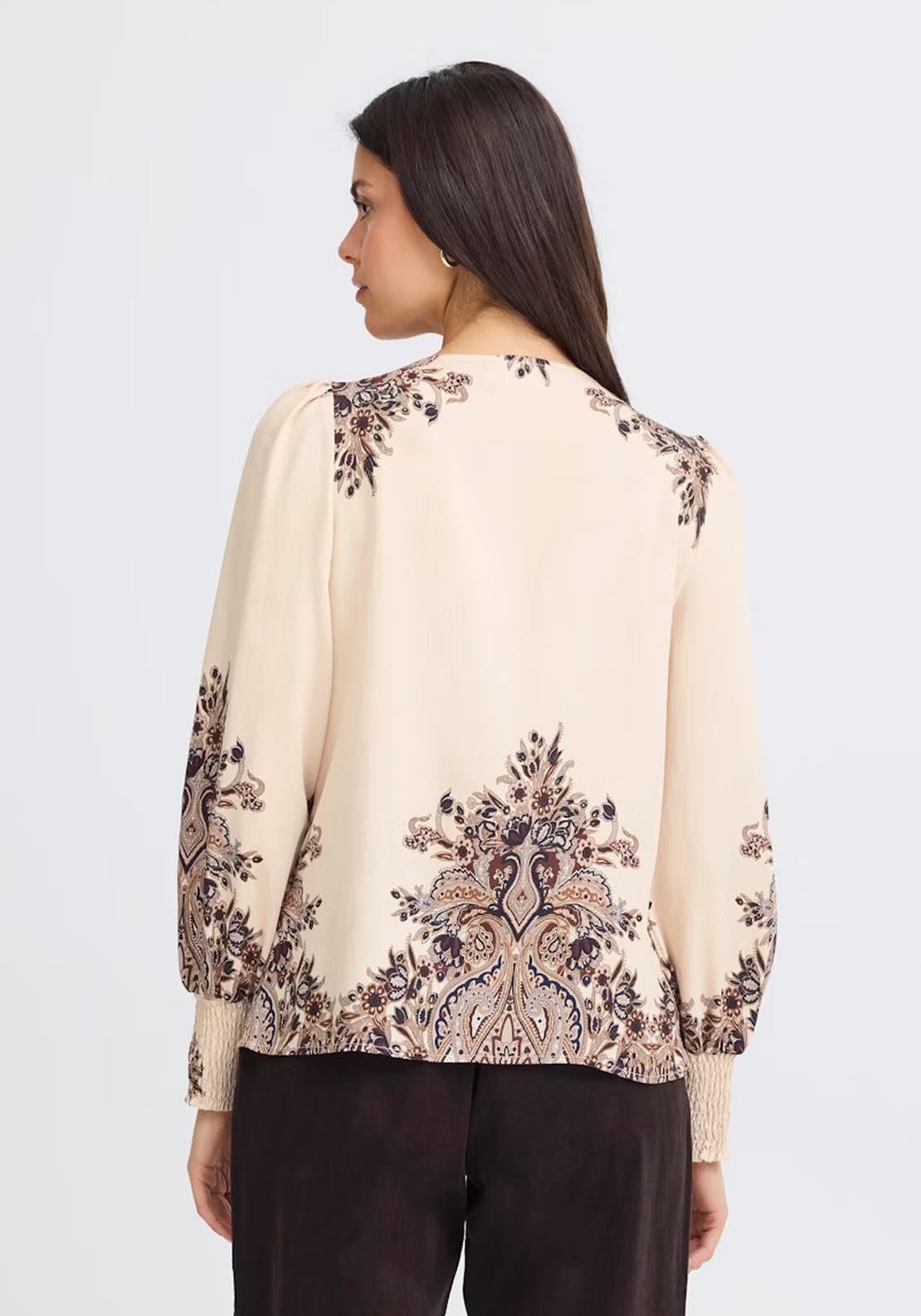 Fransa Long Sleeve Blouse - Pumicestone Paisley 2 Shaws Department Stores